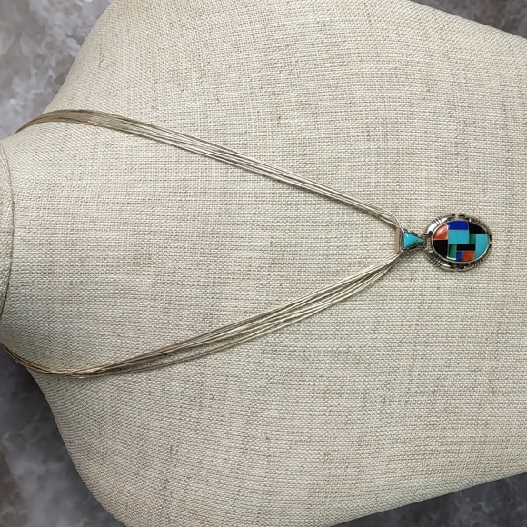 Carolyn Pollack Relios Liquid Silver Necklace w/Inlay Pendant - Picture 2 of 7